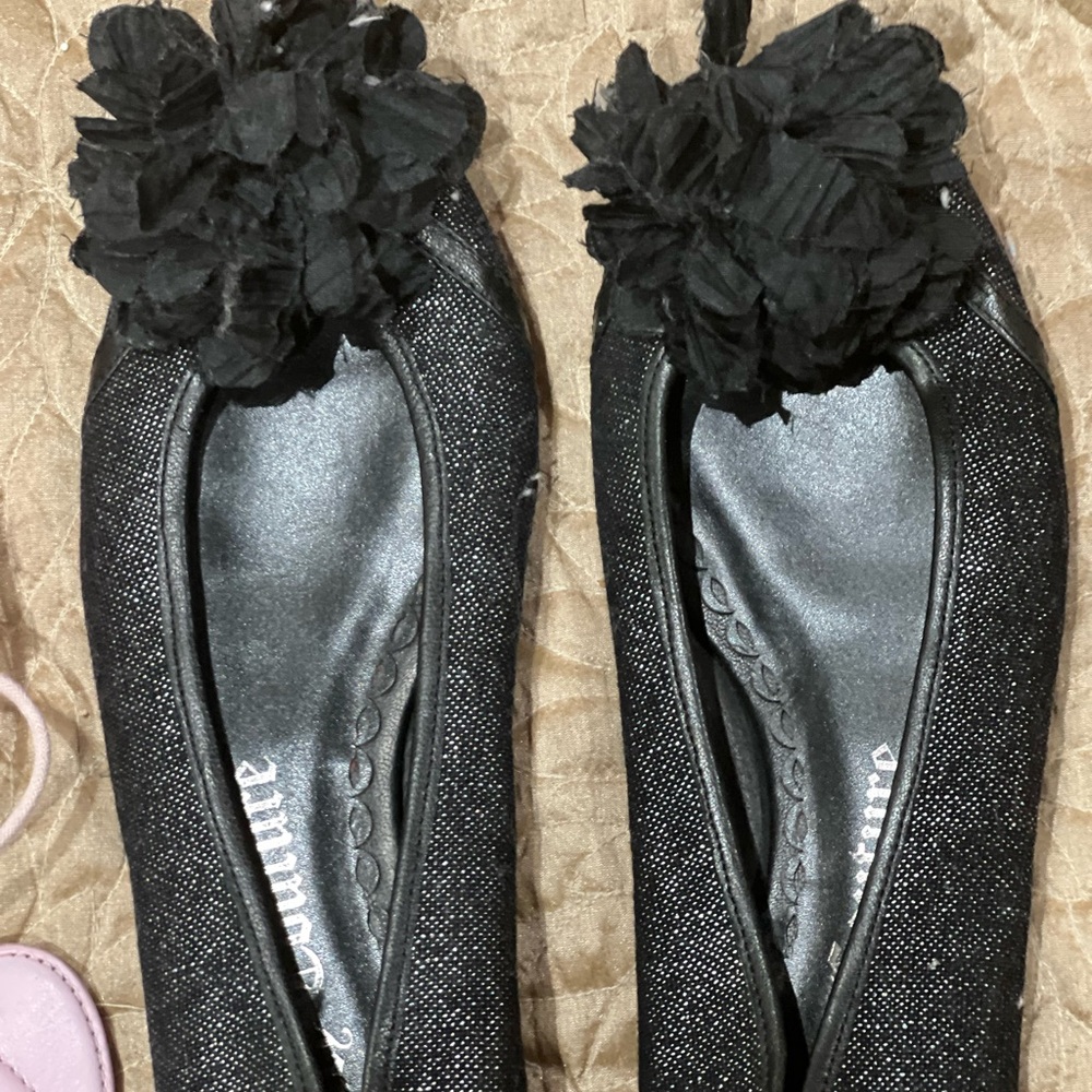 Juicy Couture Black Flats with Pom Pom Accent
